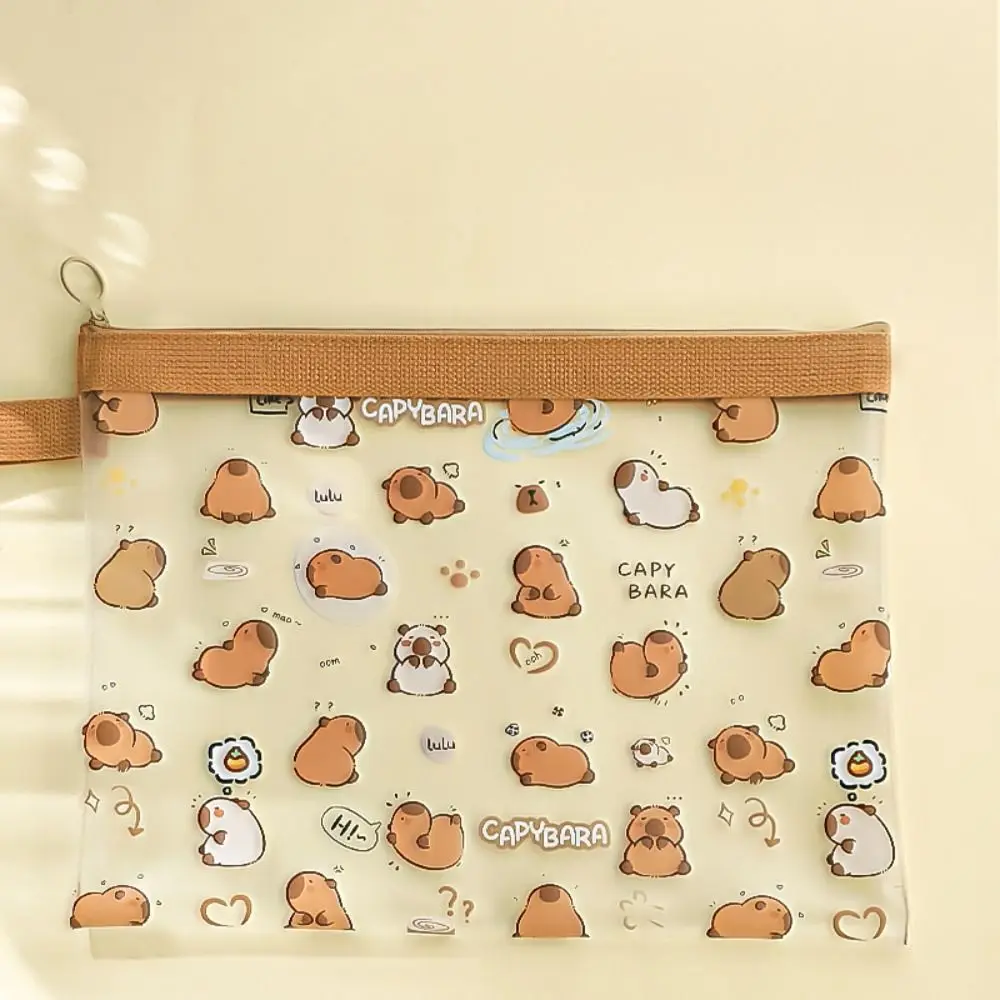 Sac de rangement pour papier de test, sac à documents en PVC Capybara, sac de fichier A4 de dessin animé durable, étanche, multifonction, évaluateur étudiant