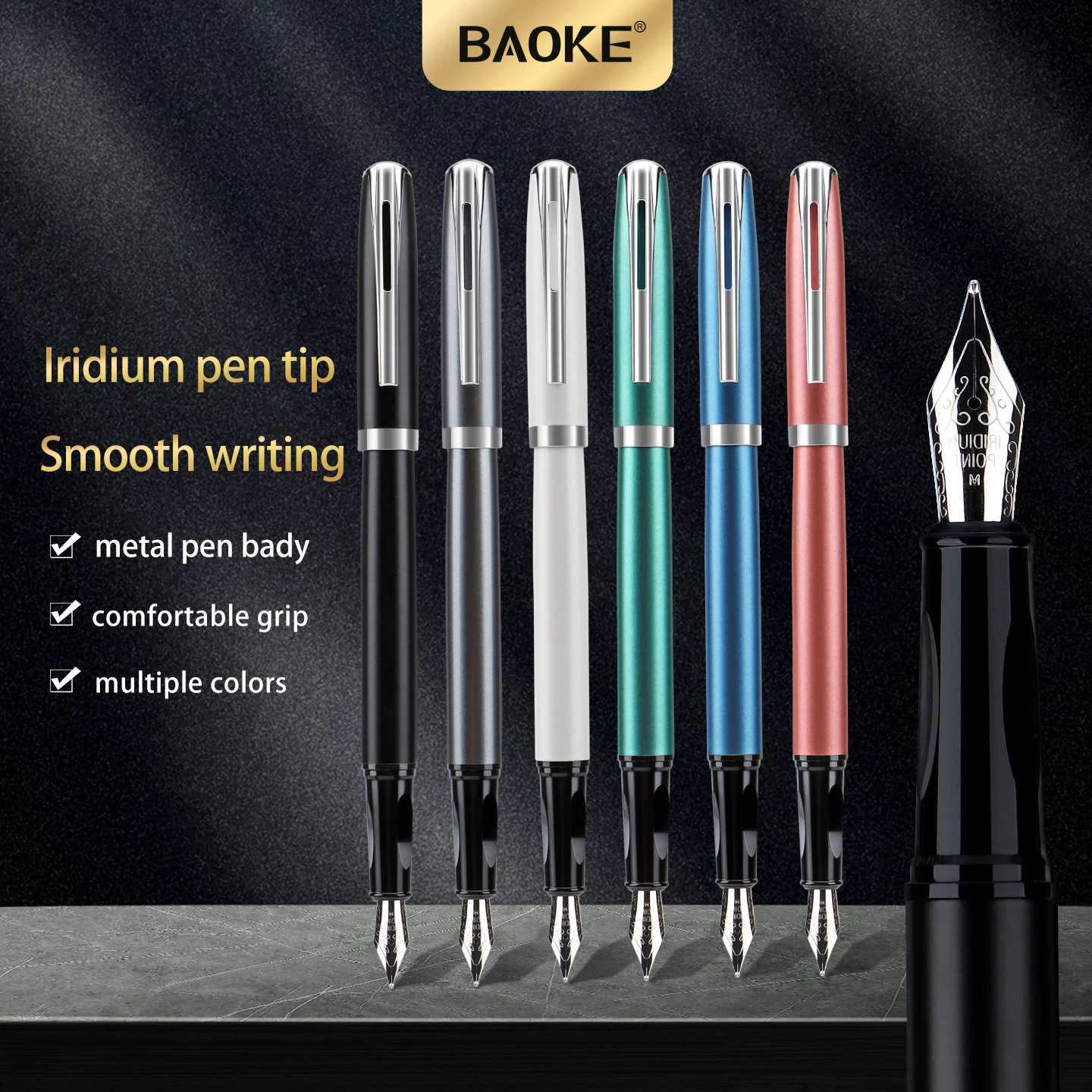 BAOKE PM189 Luxus-Metall-Füllfederhalter-Geschenkset mit Iridium-Feder, Glatt Schreibender Kalligrafie-Stift mit Geschenkbox, 6 Farboptionen