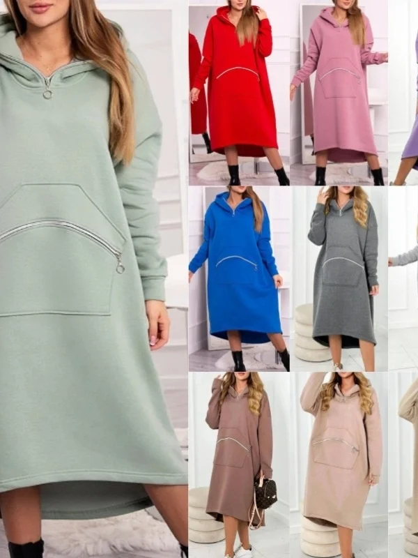 Solto com capuz zíper dr feminino casual suor saia longa sve fibra de poliéster cor pura primavera outono faion