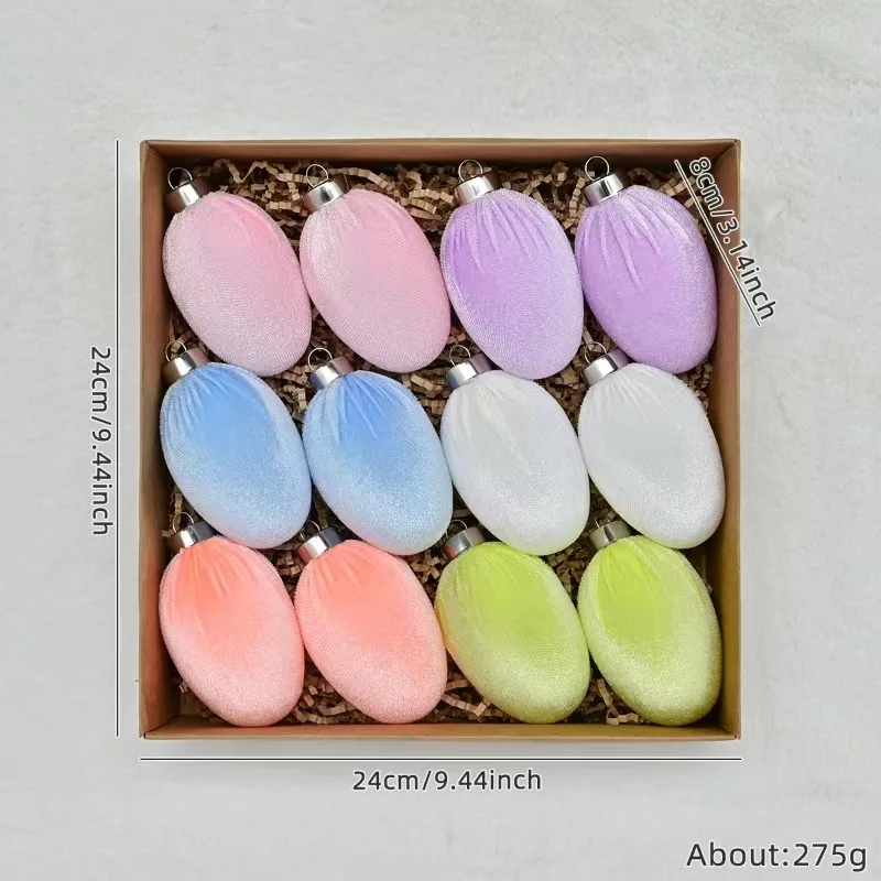 

12pcs Easter egg flocking balls, velvet Christmas balls, Easter venue decoration props, Easter decorations