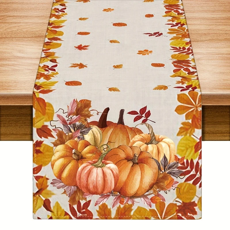 1Pc Autumn Theme Table Flag, Painted Pumpkin and Autumn Leaf Pattern, for Family Dinner, Thanksgiving Party, Restaurant Decor, Fall Theme Activities