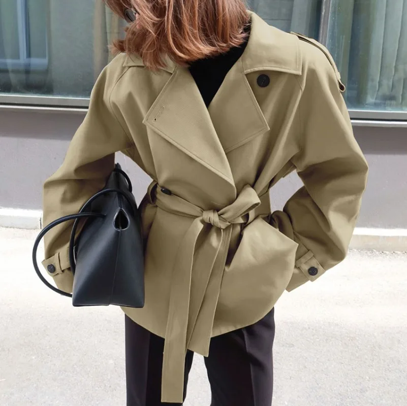 Women 2026 Autumn New Hot Selling Fashion Loose Lapel Collar Belted Waist Trench Coat Design Elegant Casual Trendy Street Chic