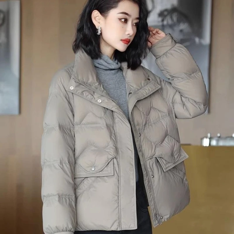 

Short Down Jacket with Standing Collar, 90 Duck Down, Warm Down Jacket, Light Thin Fashion, Casual Parka Coat, Winter