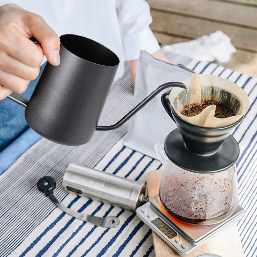 Pour Over Kettle with Gooseneck Long Narrow Drip Spout for Precision Coffee Brewing and Tea Infusion 12 Oz 350ML Black CeramicL