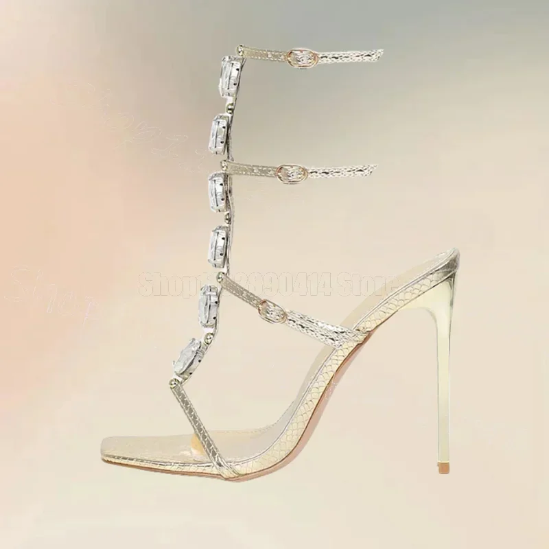 

Silver Crystal Decor Hollow Design Sandals Buckle Strap Women Shoes Thin High Heels New Party Banquet 2026 Zapatos Para Mujere