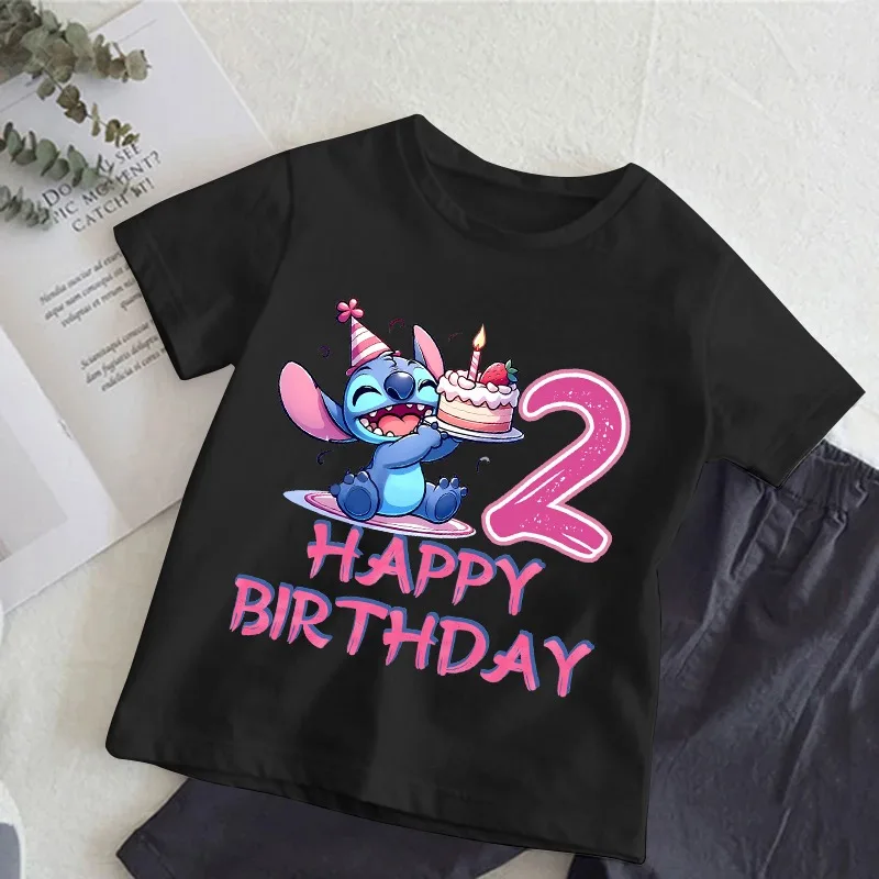 Stitch Children's Clothing Disney Cute T-shirt  Anime Character Modeling Breathable Comfortable Sweat Absorption Blouse Gifts