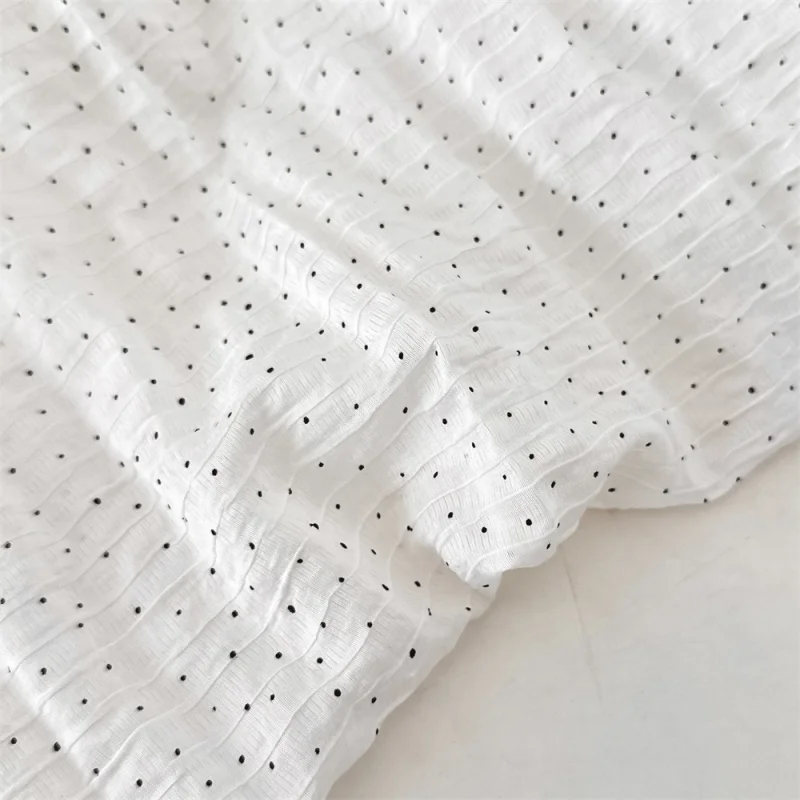 

White striped creased black polka dot fabric for shirt dress tencel cotton fabric
