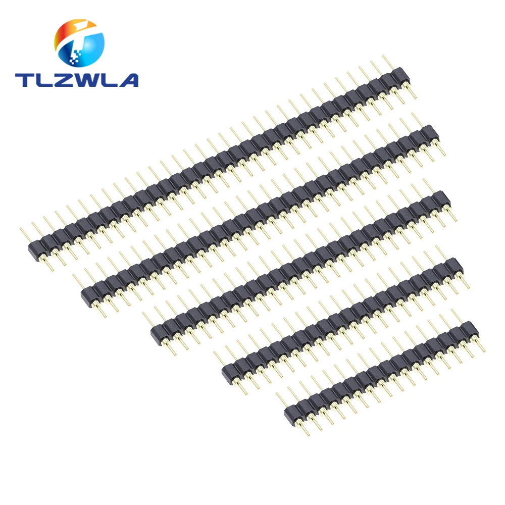 10PCS 2.54MM 1x40P Connector Round Hole Male Head Row Needles 1*2p 3p 4p 5p 6p 7p 8p 9p 10p 12p 20p 40p Gold Plated Single Row