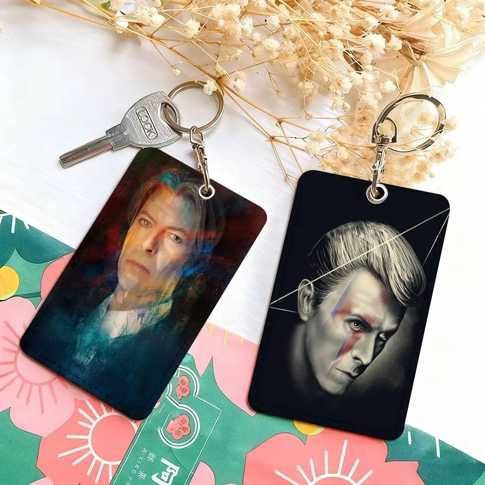 H-DAVID-BOWIE 1 Card Holder, Leather Card Storage Box, Key Chain, Access Tag Holder, ID Card Holder, Key Chain
