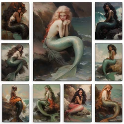 Vintage The Mermaid on The Reef Poster Legendary Mythology Ladies Canvas Painting Print Aesthetic Wall Art Picture Home Decor