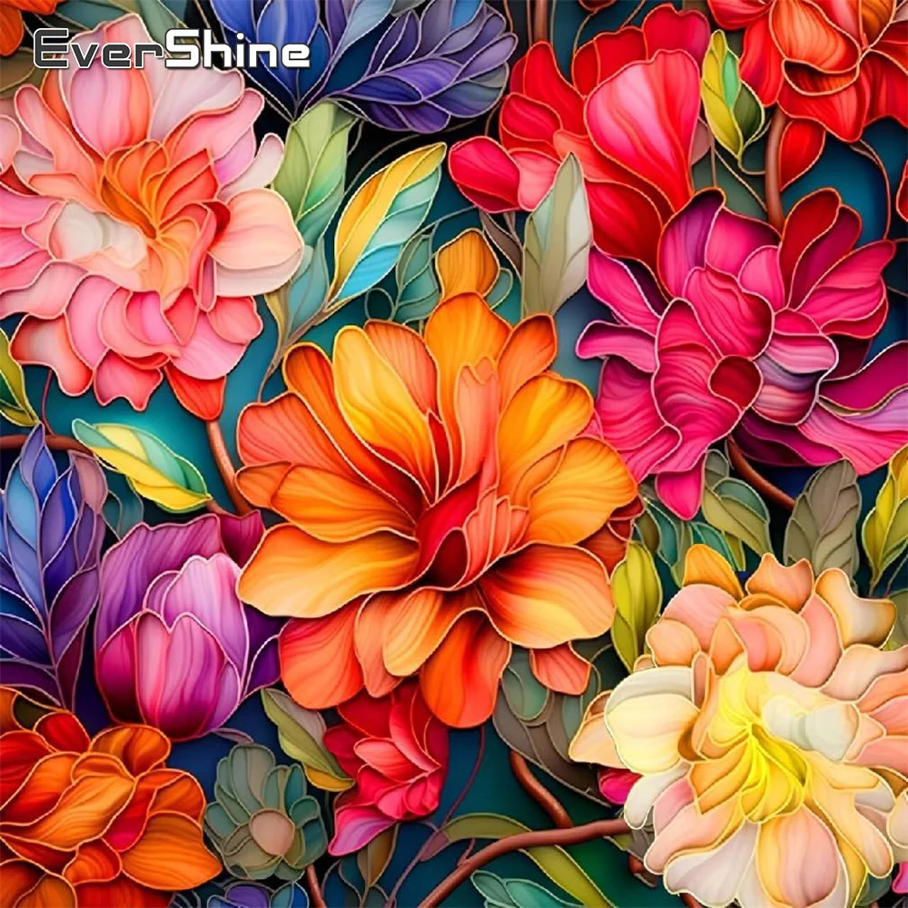Evershine Diamant-Gemälde, Blume, buntes Bild von Strasssteinen, DIY-Diamant-Mosaik, Kreuzstich-Set, Stickerei-Dekor für Zuhause