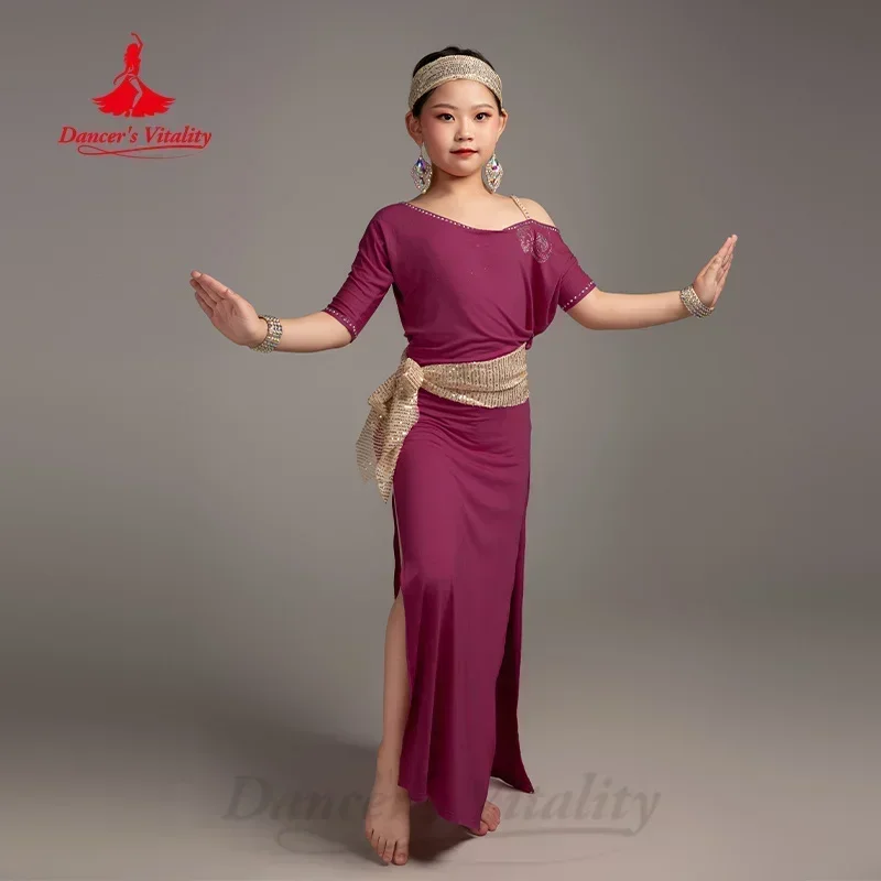 Belly Dance Kid Practice Clothes Loose and Comfortable Modal Robe+Hip Scarf+Headscarf 3pcs Girls' Belly Dance Training Clothing