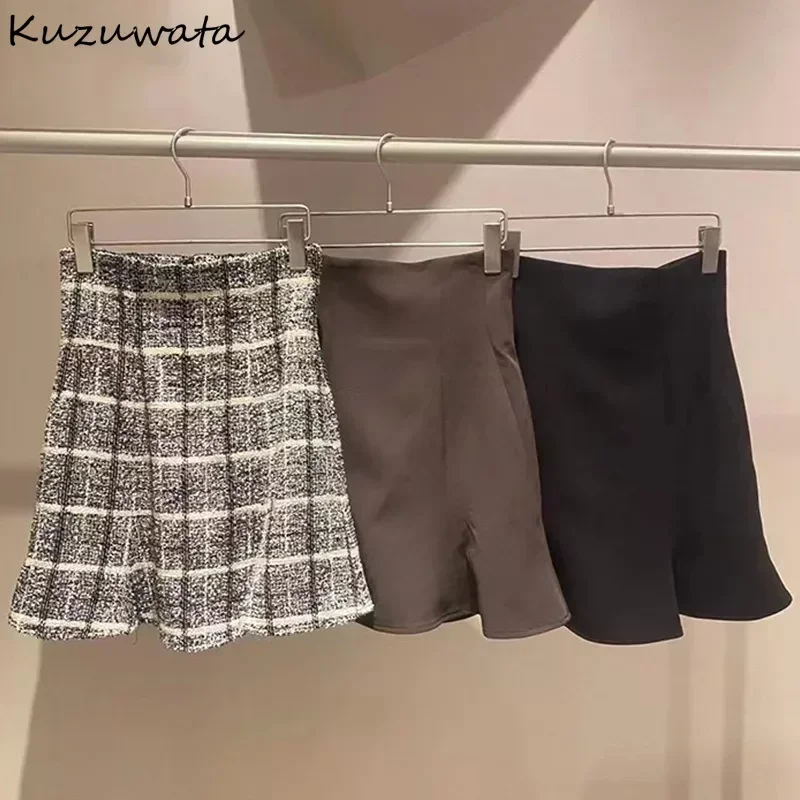 

Kuzuwata Fashion Elegant Slim Fit Mujer Faldas High Waist Casual Simple Plaid Sweet Mermaid Skirt Japan A-line New Fresh Faldas