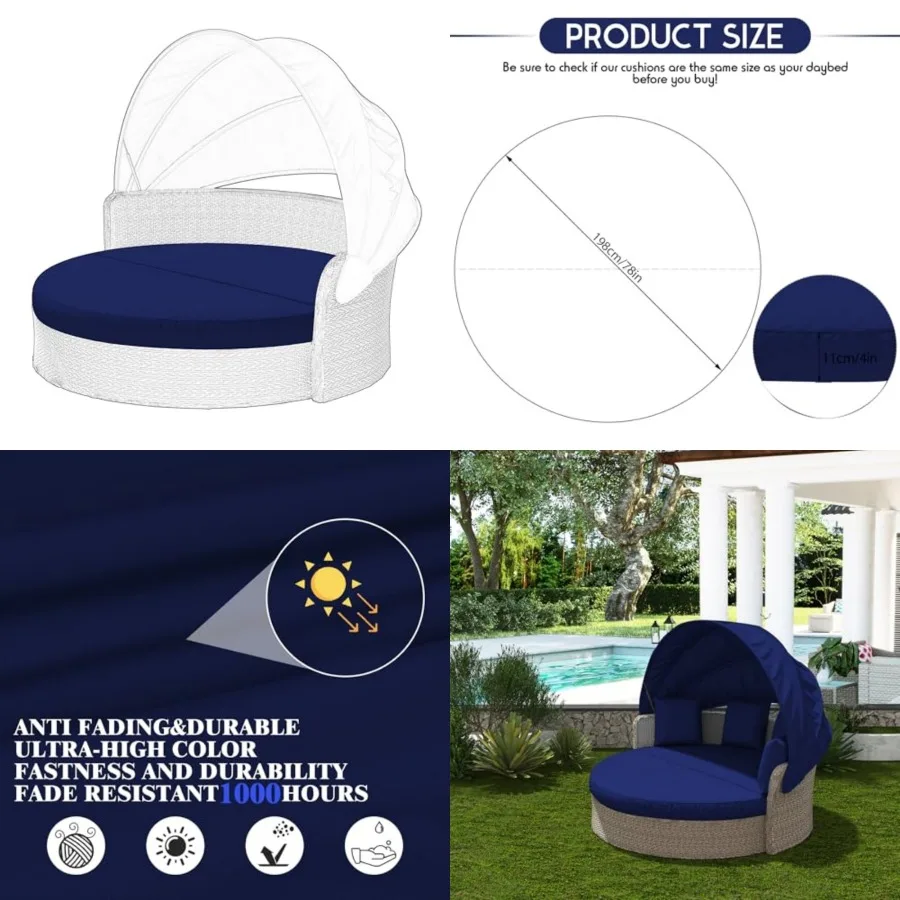 

Outdoor Daybed Cushion Cover,"Replacement Round Bed Cushion Cover, Outdoor Waterproof and Fade-Resistant Sun Bed Outdoor Cushio