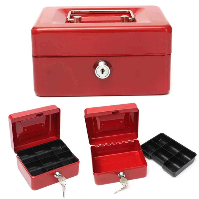 

Practical Mini Petty Cash Money Box Stainless Steel Security Lock Lockable Safe Small Fit for House Decoration 3 Size S/M/L