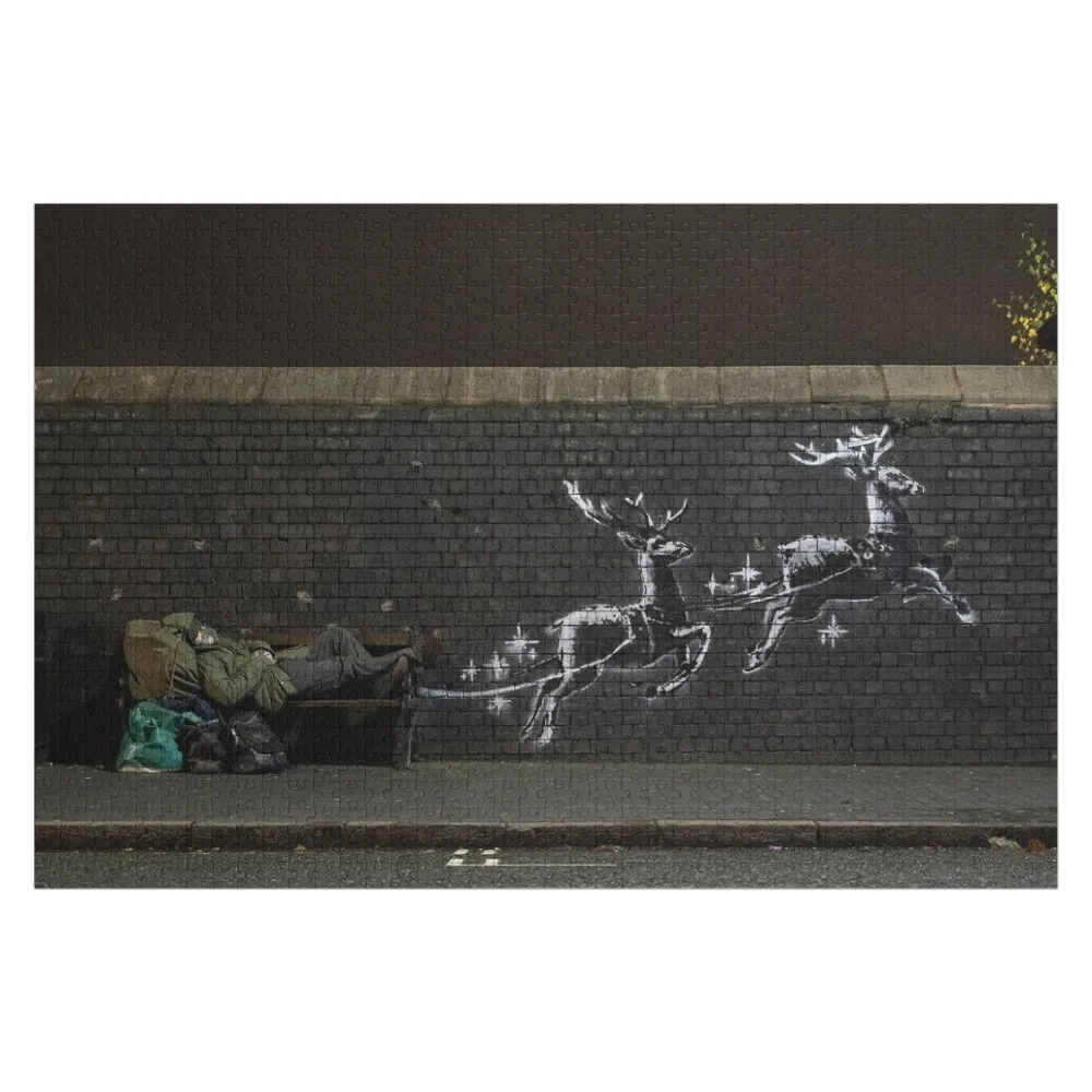 

Banksy Christmas Sleigh and Reindeers Jigsaw Puzzle For Children Personalized Toys Wooden Adults Scale Motors Puzzle