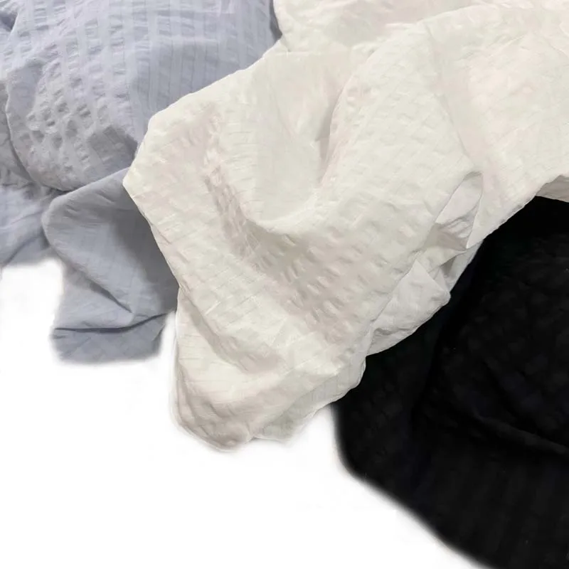 

100% Cotton White Black Blue Stripe Crepe Seersucker Soft Thin Fabric for Summer Fashion Shirt Dress Blouse Top Textile Tissue