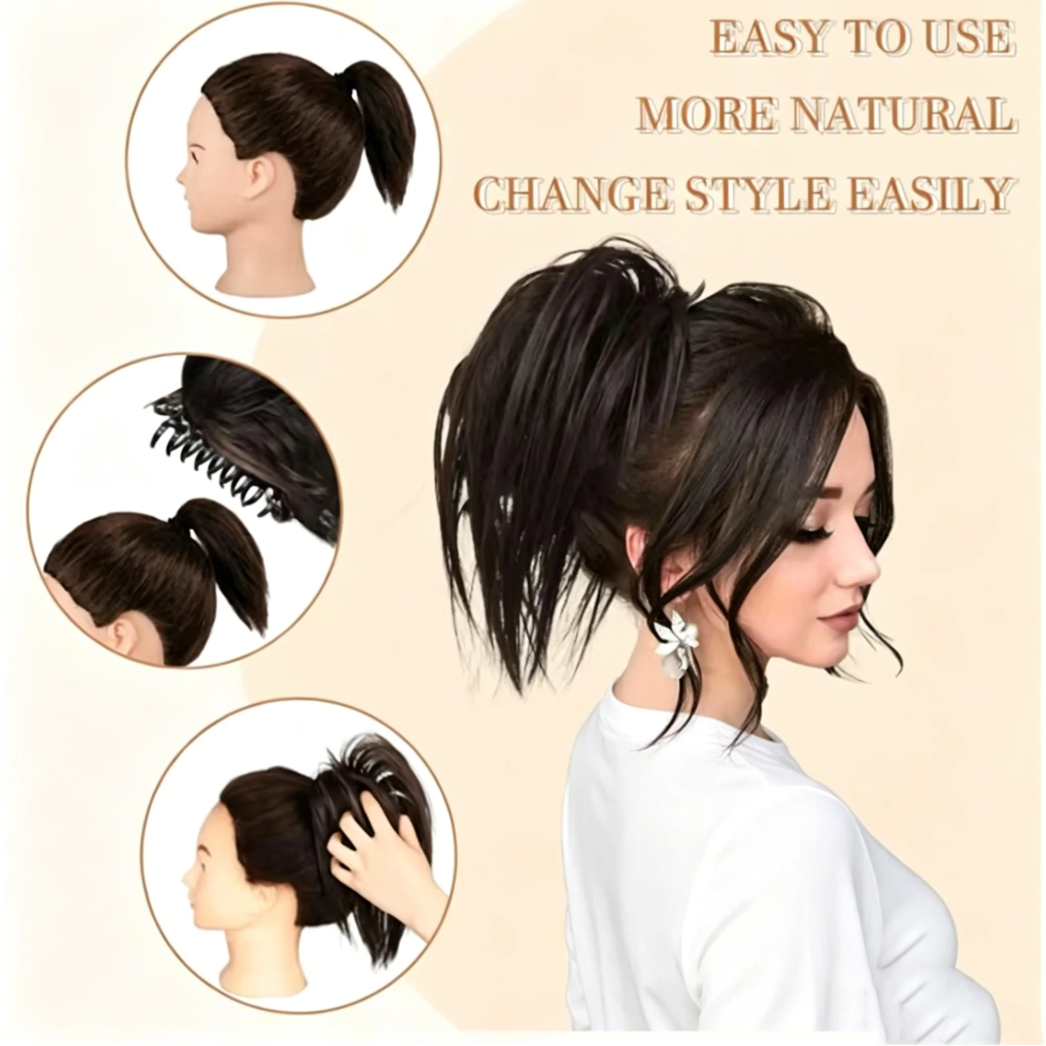 H&STAR Synthetic Hair  Extension Straight  Fully Short Ponytail Extension Hair Accessories Claw Clip Hairpiece for Women