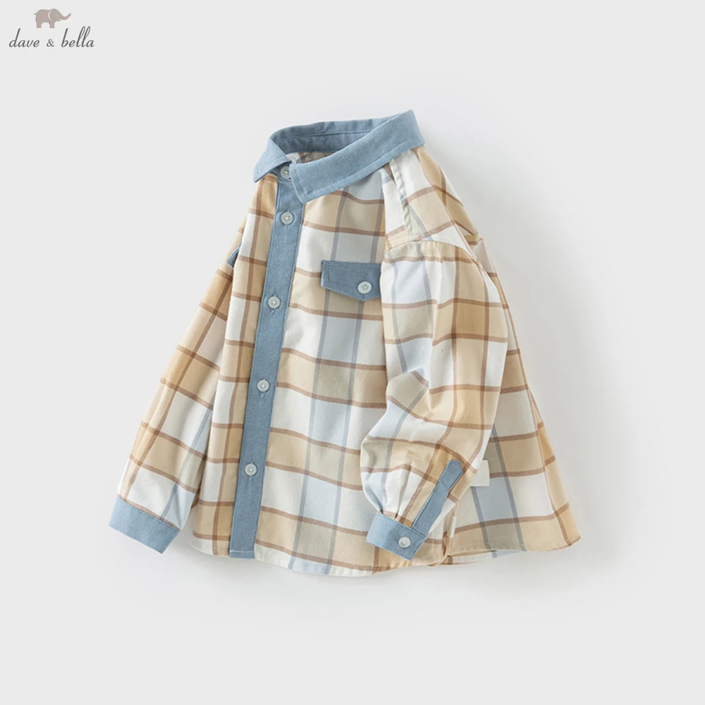 

Dave Bella, клетчатая рубашка для мальчиков на весну и осень, детская хлопковая рубашка с длинными рукавами, детская повседневная уличная блузка, топы DB1250990