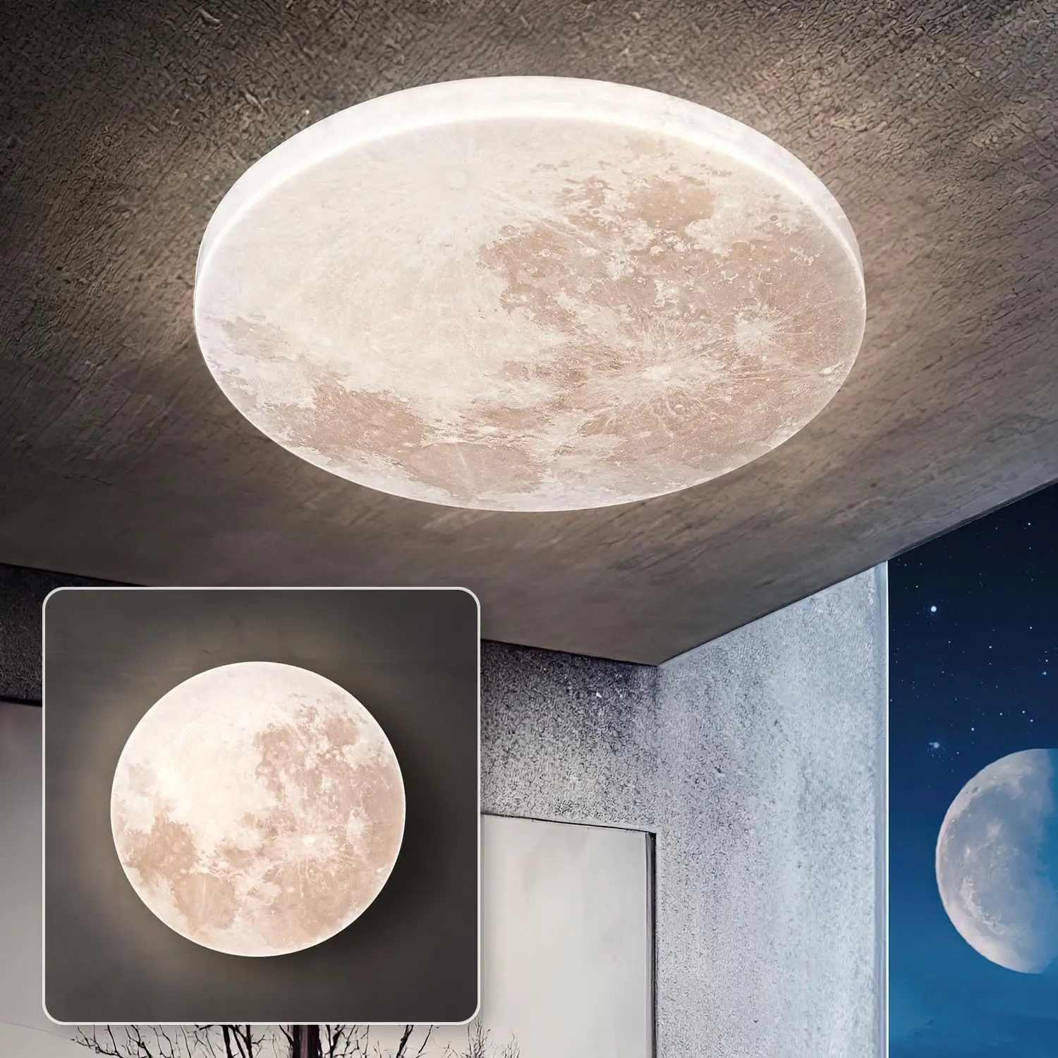 31W 13.8In 5000K Moon-Style Flush Mount Ceiling Light Fixture, Led Modern Ceiling Lights, Daylight White Ceiling Lamp For