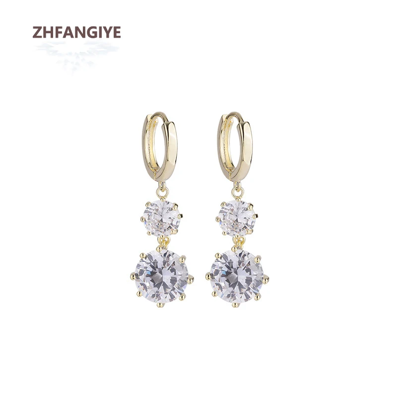 

ZHFANGIYE Drop Earrings for Women 925 Silver Jewelry Accessories with Round Zircon Gemstone Wedding Promise Party Banquet Gifts