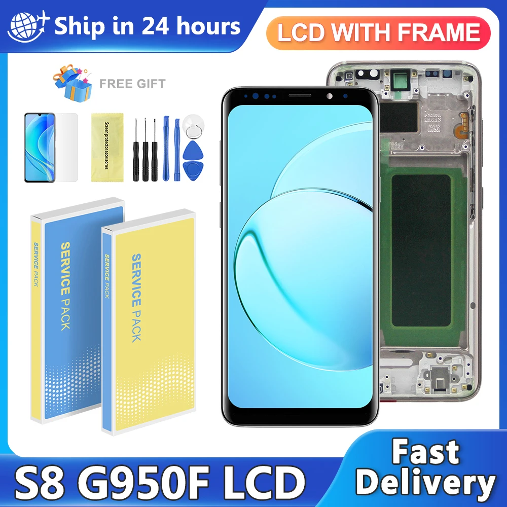 

OLED For Samsung Galaxy S8 G950F G950 SM-G950FD Lcd Display Touch Screen Digitizer Assembly Replacement with Frame