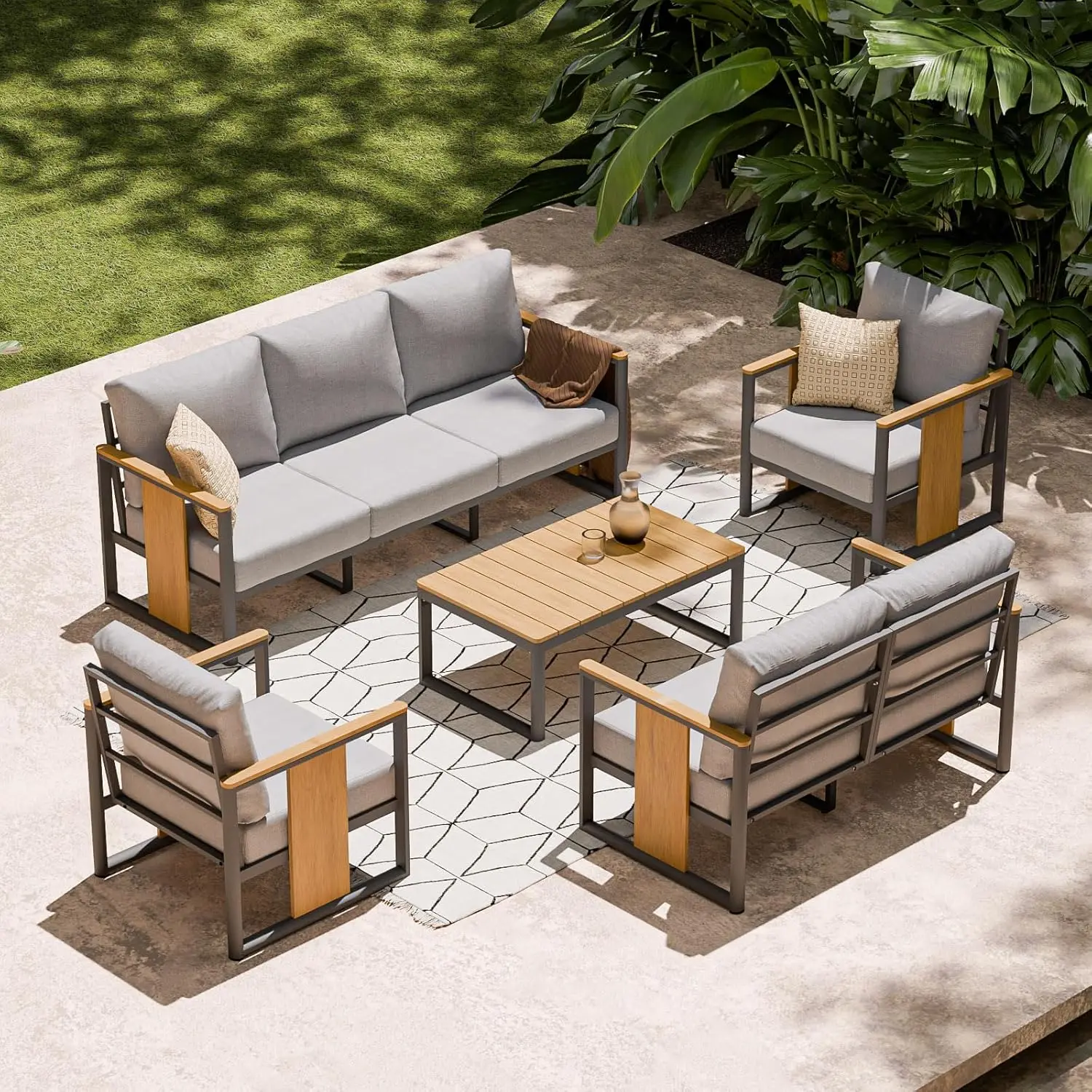 

Aluminum Outdoor Patio Furniture Set,5-Piece Sectional Sofa With Coffee Table,Washable Thick Cushions,Modern Patio, Customized