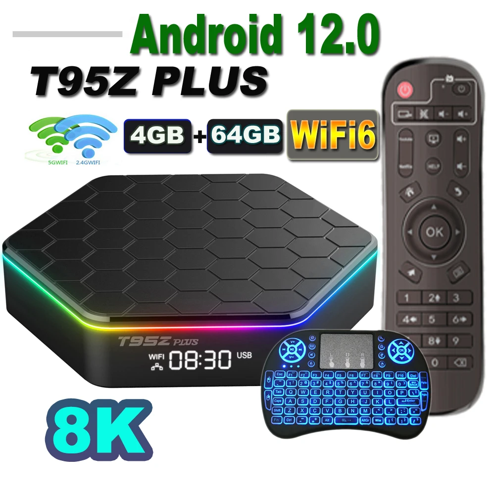 

T95Z PLUS Android 12 TV Box Allwinner H618 8K 2.4G 5G Wifi6 4GB 64B 32GB 2GB 16GB BT5.0 H.265 Global Media Player
