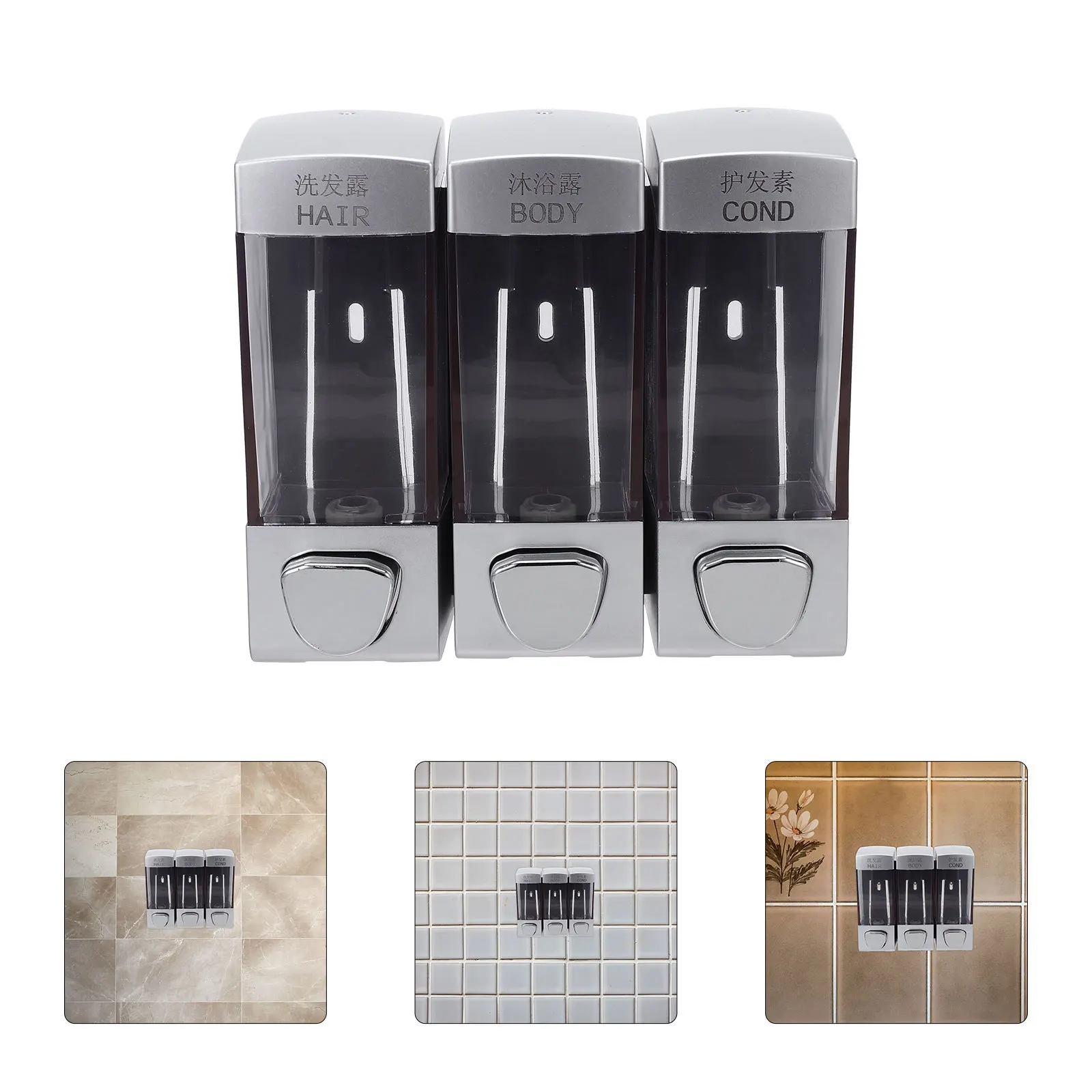 

Wall Mountable 3 Nozzle Liquid Soap Shampoo Dispenser Stores Conditioner Body Wash Convenient Pump System for Bathroom Shower