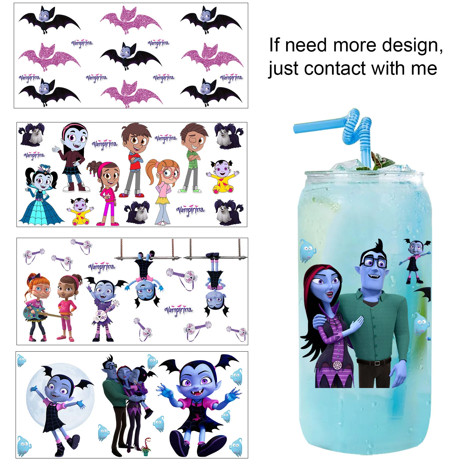 1/5pcs bundle Vampire family Cartoon UV DTF Sticker DIY Decals 3D transfers uvdtf stickers 16oz uv dtf cup wraps