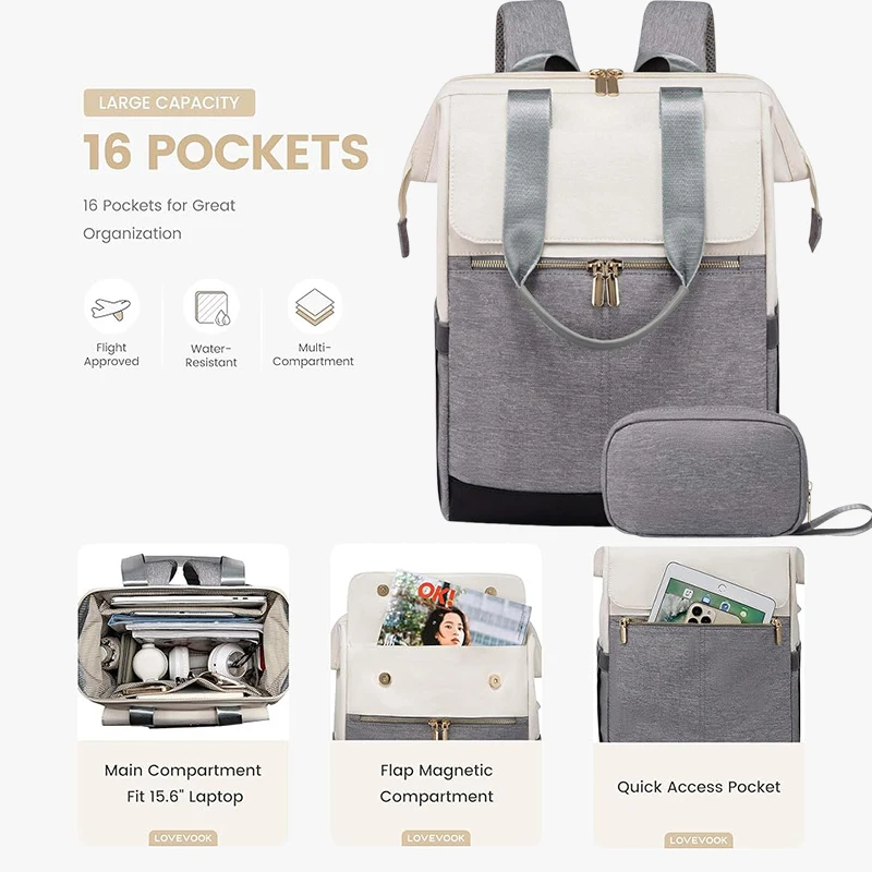 

Новый универсальный и простой трансграничный женский дорожный ноутбук, большой вместительный багаж, рюкзак кремового цвета.