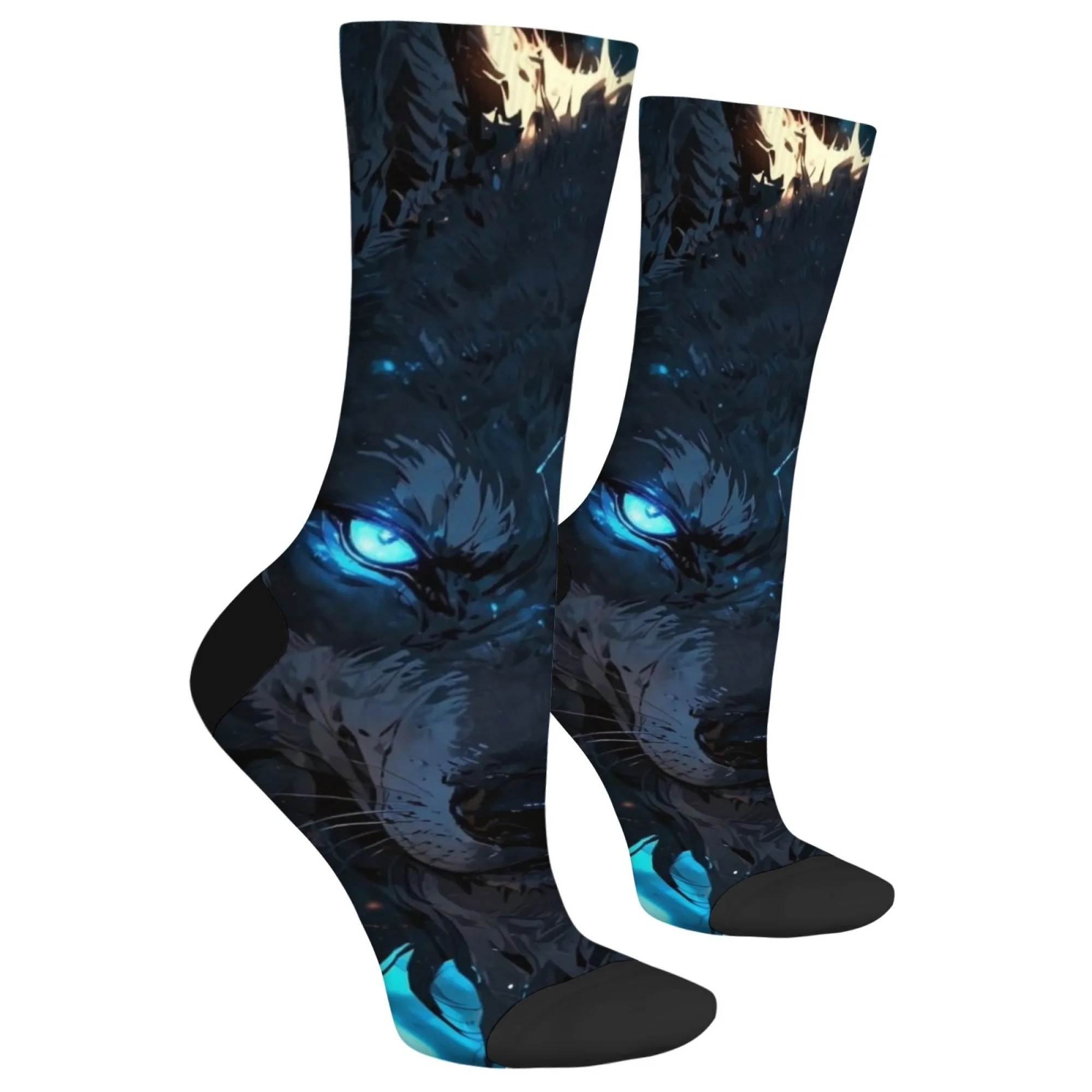 Dark Fantasy – chaussettes mi-mollet loup électrique, reflets tranchants, tissage de loup électrique bleu, cadeau pour tenue quotidienne et rassemblement de niches