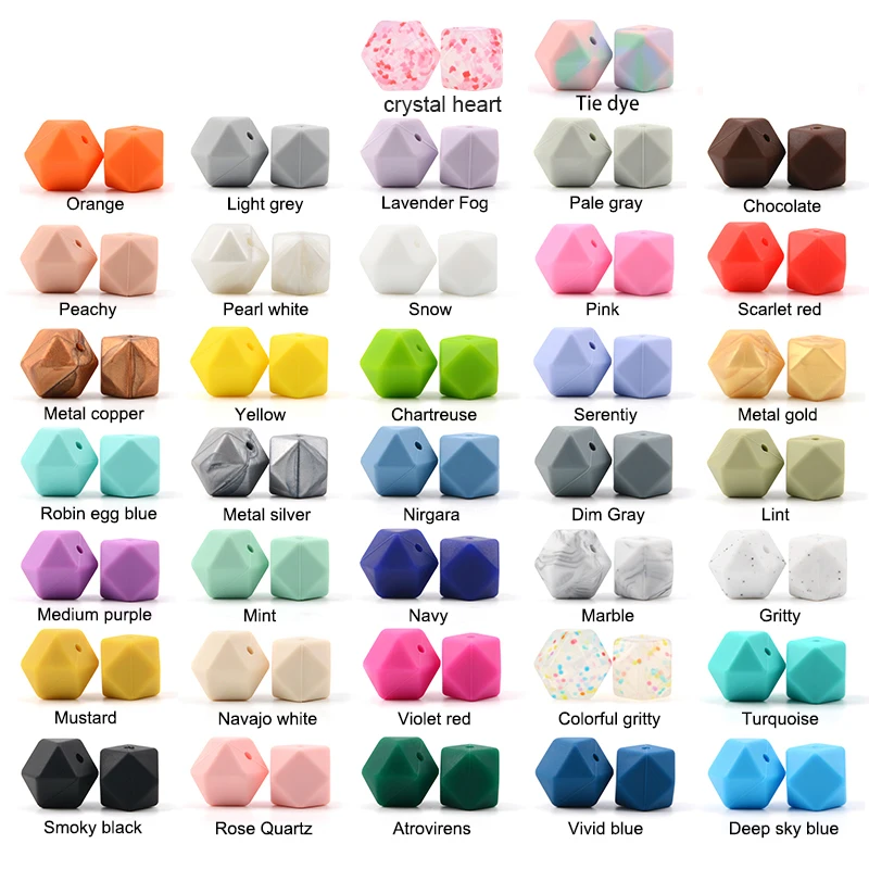 LOFCA 10pcs/lot 17mm Hexagon Silicone Beads for Food grade silicone For making Necklace Bracelets Keychain Jewelry accessories