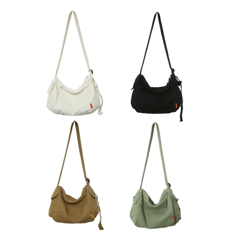 E74B All-Matching Bag for Women Men-Canvas Leisure Shoulder Bag Large Capacity Crossbody Bag Solid Color Travle Bag