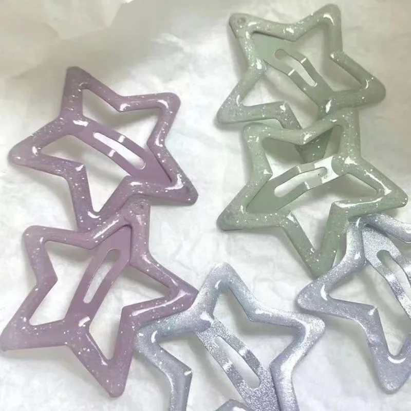 Colorful Star Bb Hair Clips for Girls Women Y2K Cute Barrettes Shining Headdress Simple Metal Snap Clip Hair Jewelry Accessories