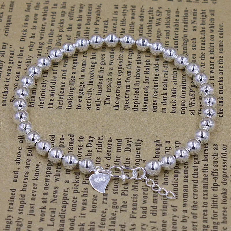 

5mm Simple 925 Sterling Silver Ball Beaded Women's for Bracelet Chain