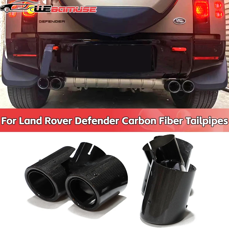 For Land Rover Defender 90 110 130 2.0T 3.0T Exhaust Conversion Quad Sport Carbon Fiber Tailpipe Muffler Trim Mouth 2020 To 2024