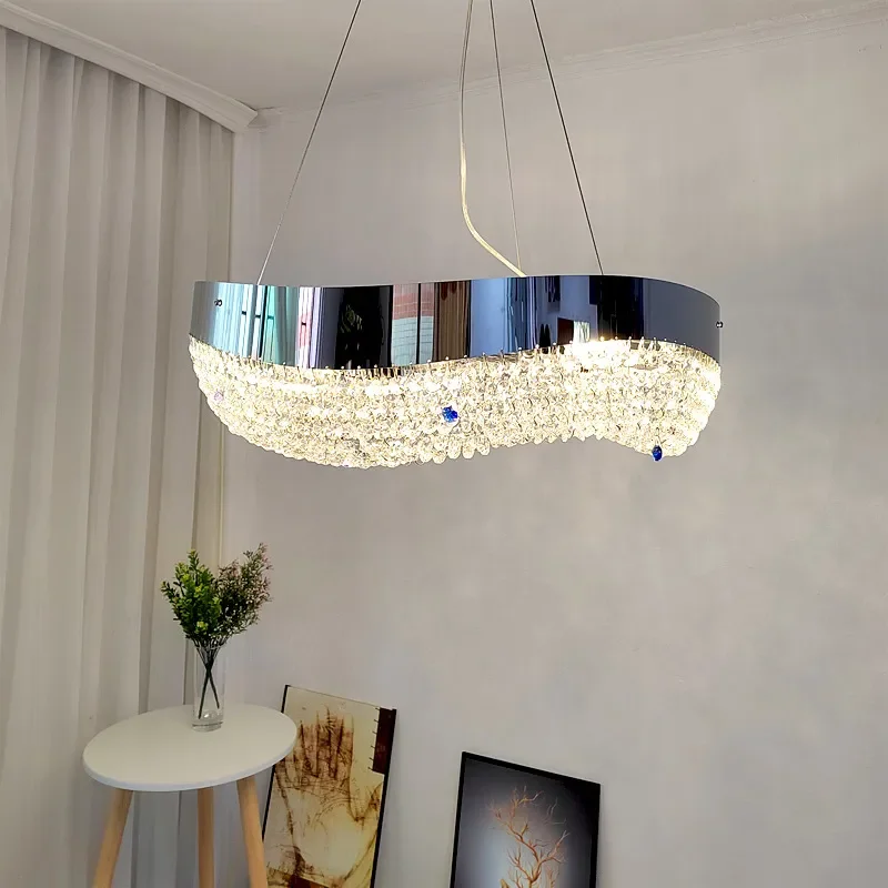 Lampu gantung mewah Modern, lampu Led kristal krom, lampu gantung kamar tidur desain baru bulat