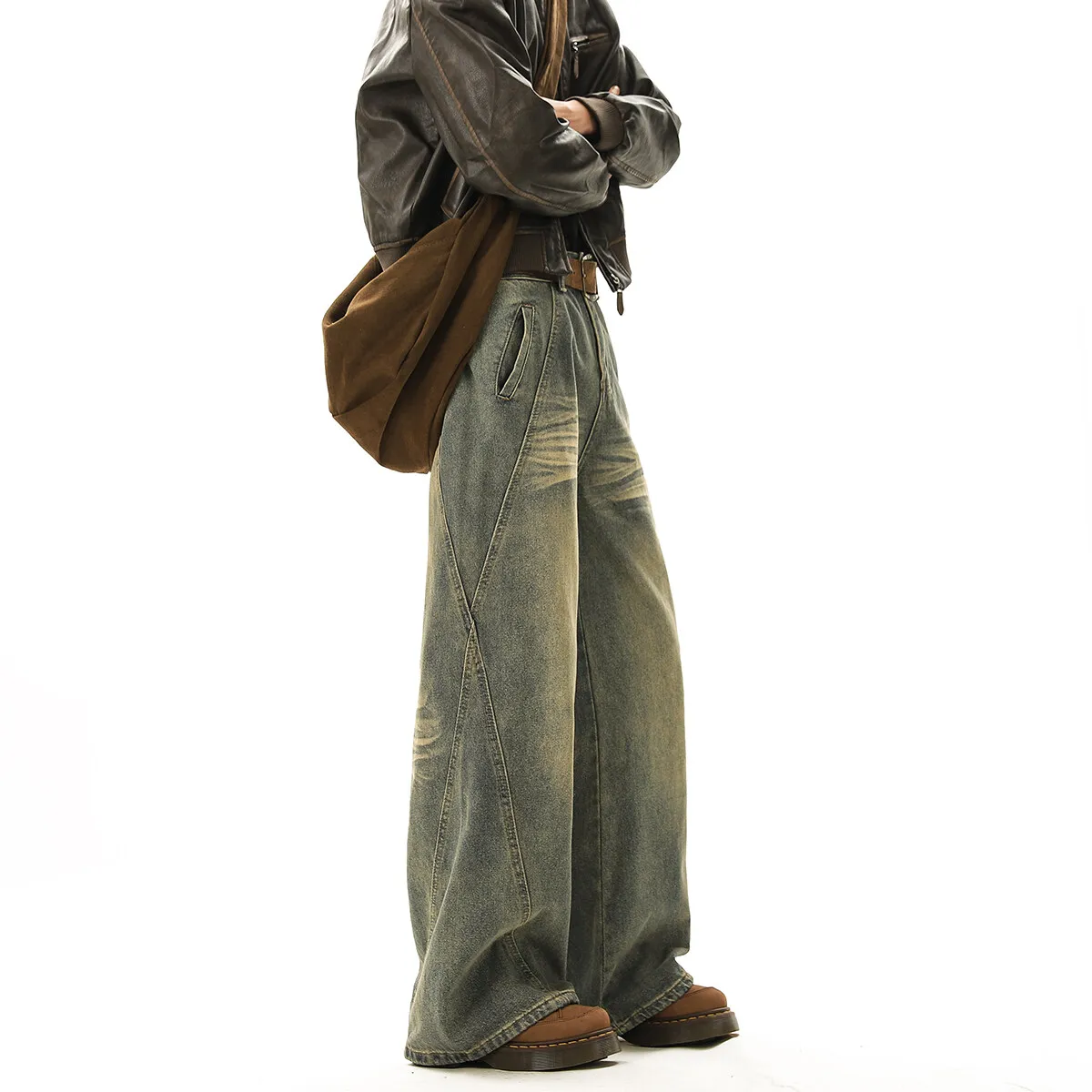 

Мужские джинсы из синего денима в стиле ретро, свободные прямые брюки на весну и осень, 3D-дизайн, модные брендовые джинсы в американском стиле