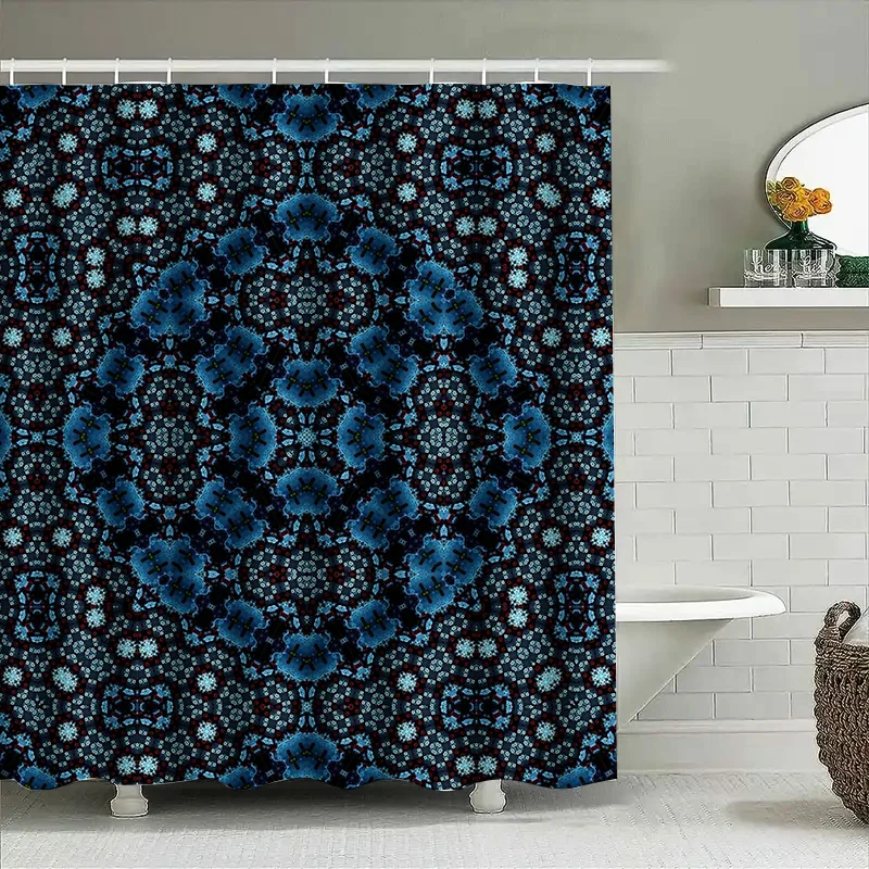 

Blue Flower Mandala Shower Curtain Waterproof Bathroom Decor with Hooks Large Size (180x240cm)