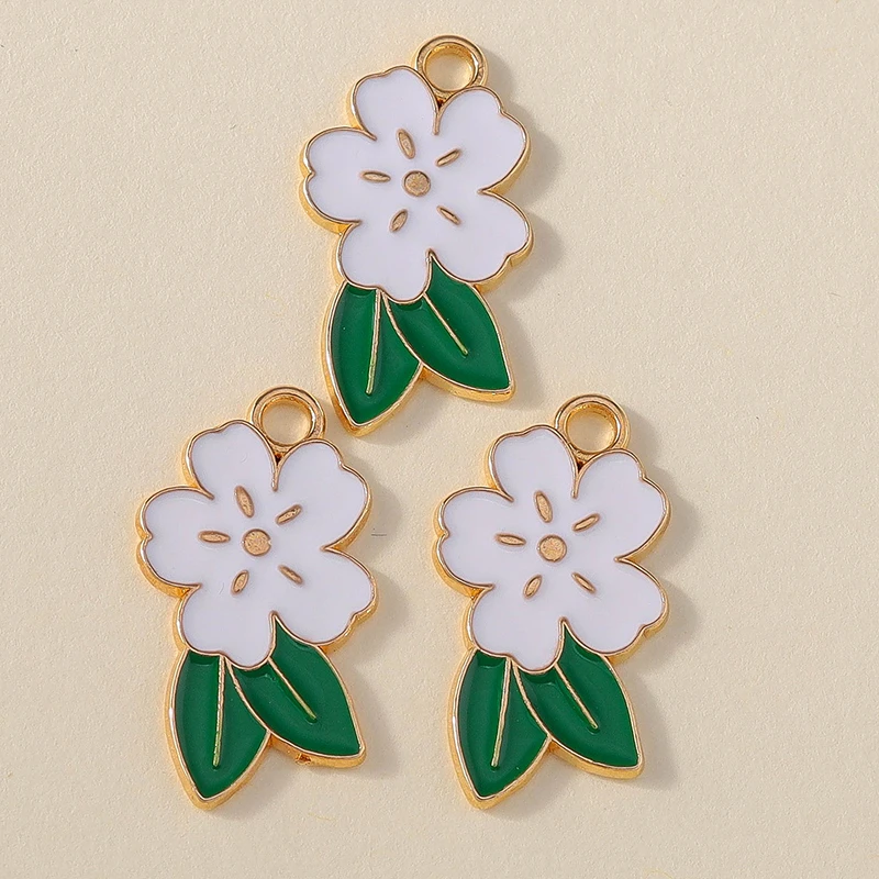 20 Stück gemischte niedliche weiße Emaille-Blumenanhänger für die Schmuckherstellung, DIY-Ohrringe, Halsketten, Armbänder, Zubehör – Detail 29