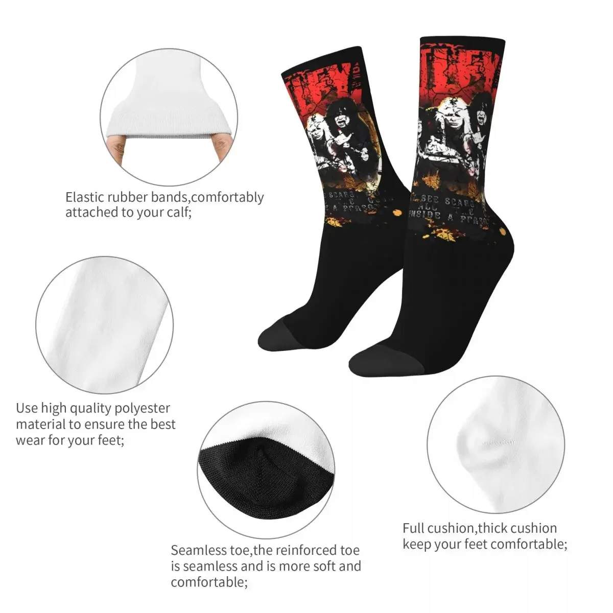 Happy Funny Unisex Socks Motley Crues Metal Rock Music Band Accessories Warm High Quality Stockings All Seasons