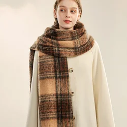 Plaid Striped Cashmere Scarf Shawl Brown Tassel Neckerscarf Women Winter Warm Blanket Stoles Thick Pashmina 2024 Fashion Scarf