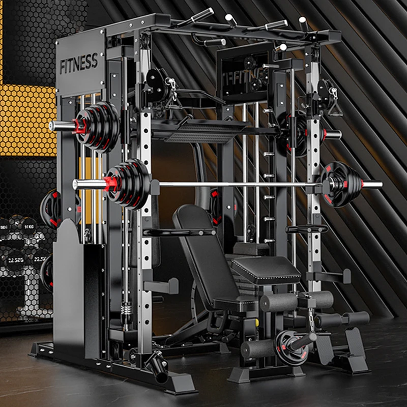 

Home Gym Weightlifting Bench & Rack Sports Training Cable Crossover Smith Machine with Pin Load Selection