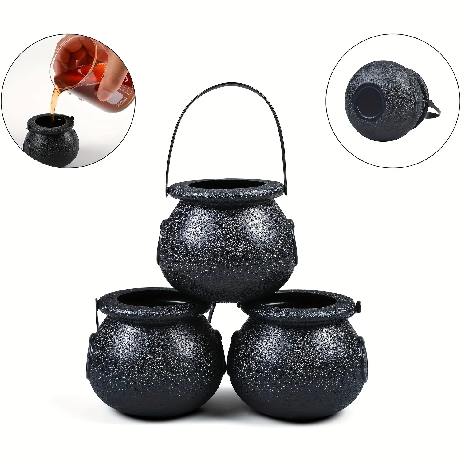 6pcs Halloween Witch Cauldron Candy Jar Mini Holder Jar Trick Or Treat Halloween Party Decoration Props Kids Toy Home Decoration