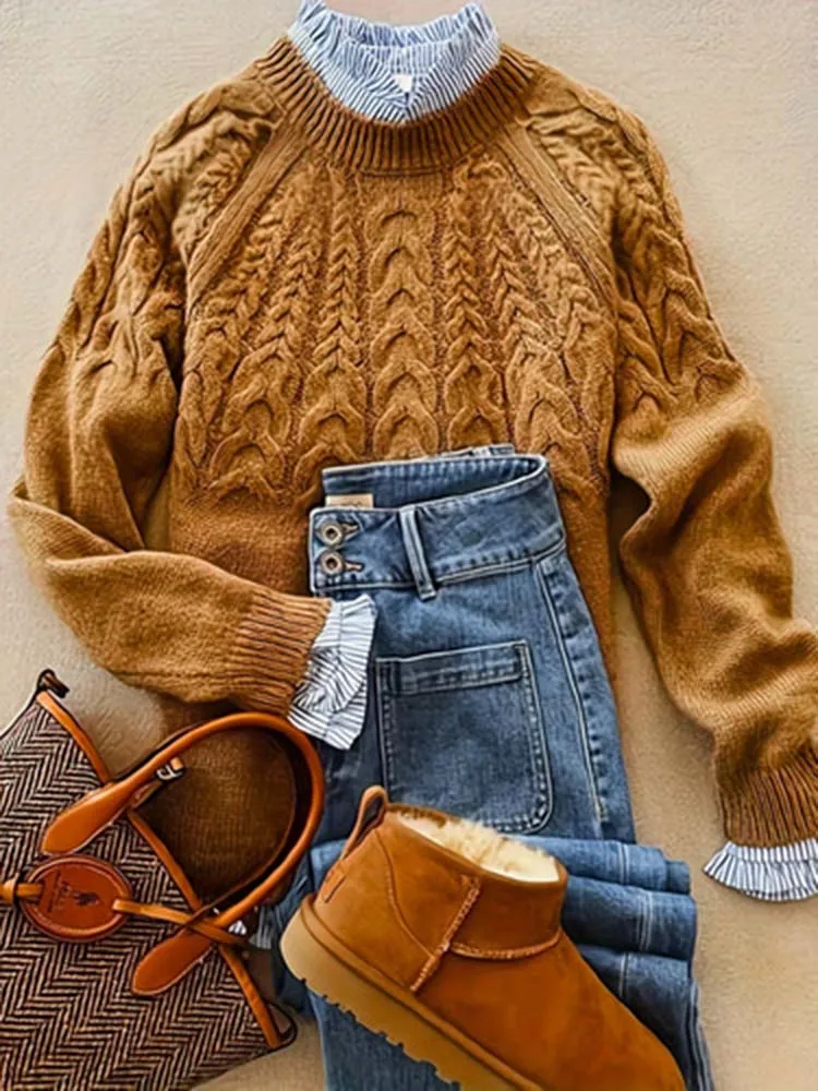 

Женский винтажный шерстяной топ с круглым вырезом, элегантный и универсальный, повседневный, модный, омолаживающий женский пуловер.