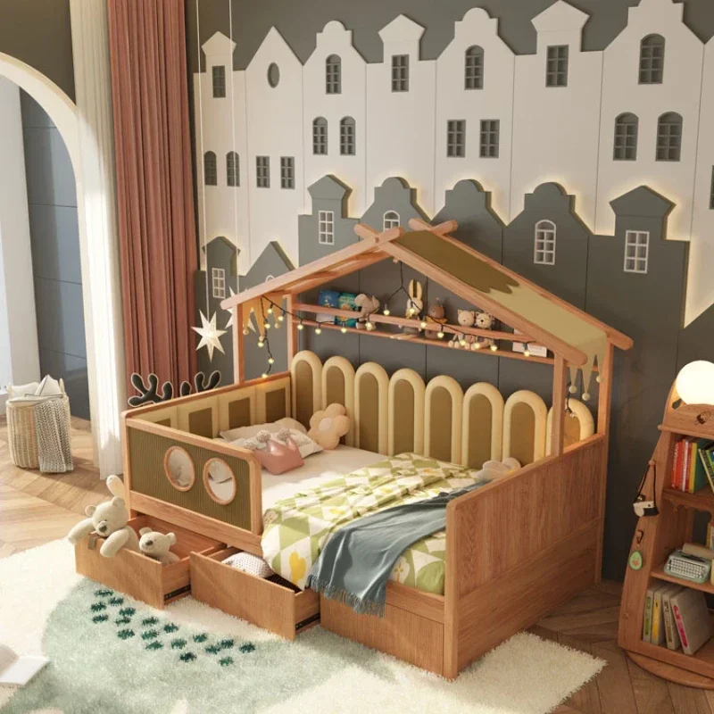 Half-Height Bed Tree House Bed Tent Solid Wood Children's Bed Guardrail