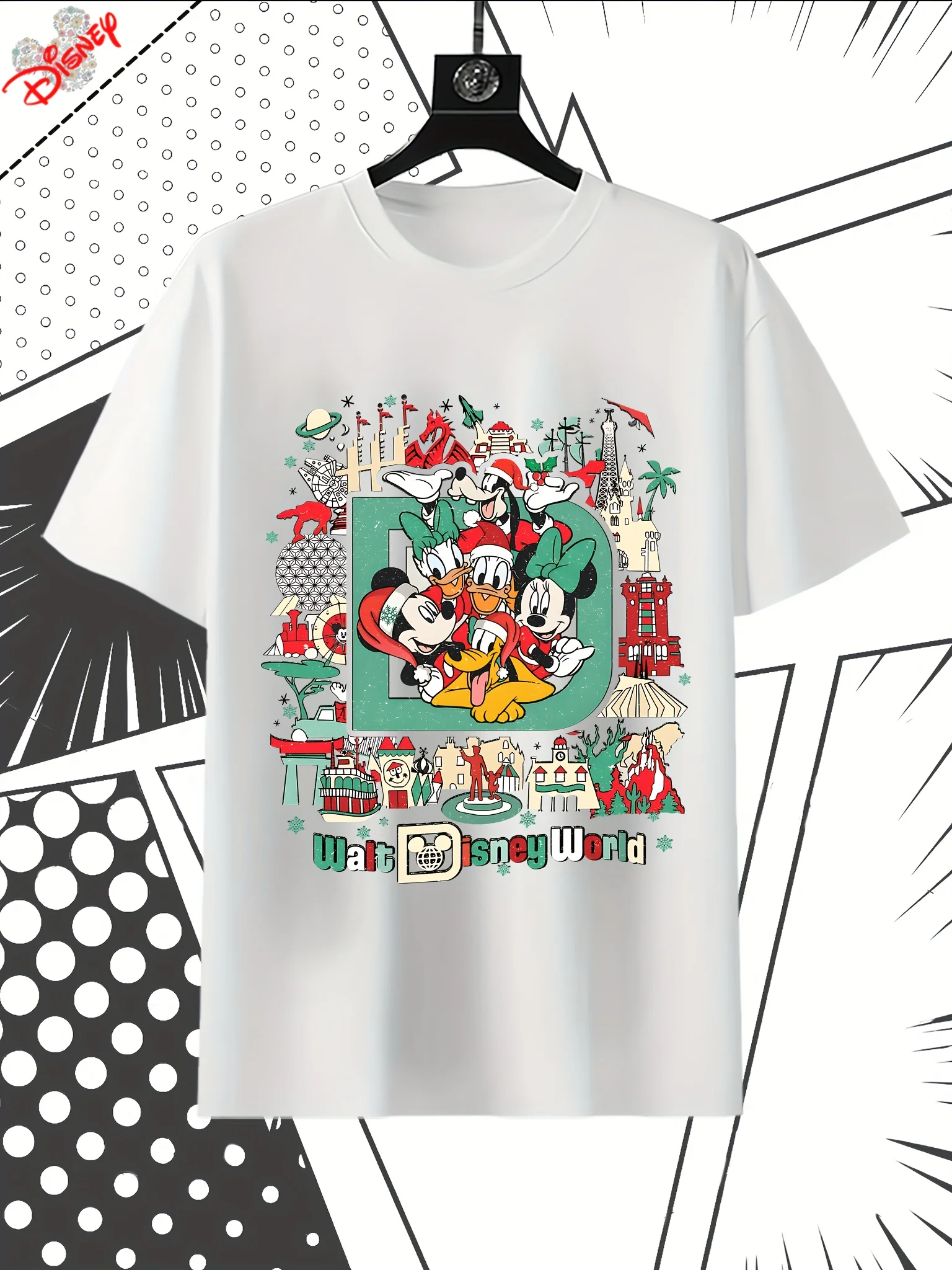 تي شيرت ديزني للرجال، 100% قطن، نمط عتيق لعيد الميلاد من ديزني، هدية مثالية للرجال، طراز مريح، كم قصير #4