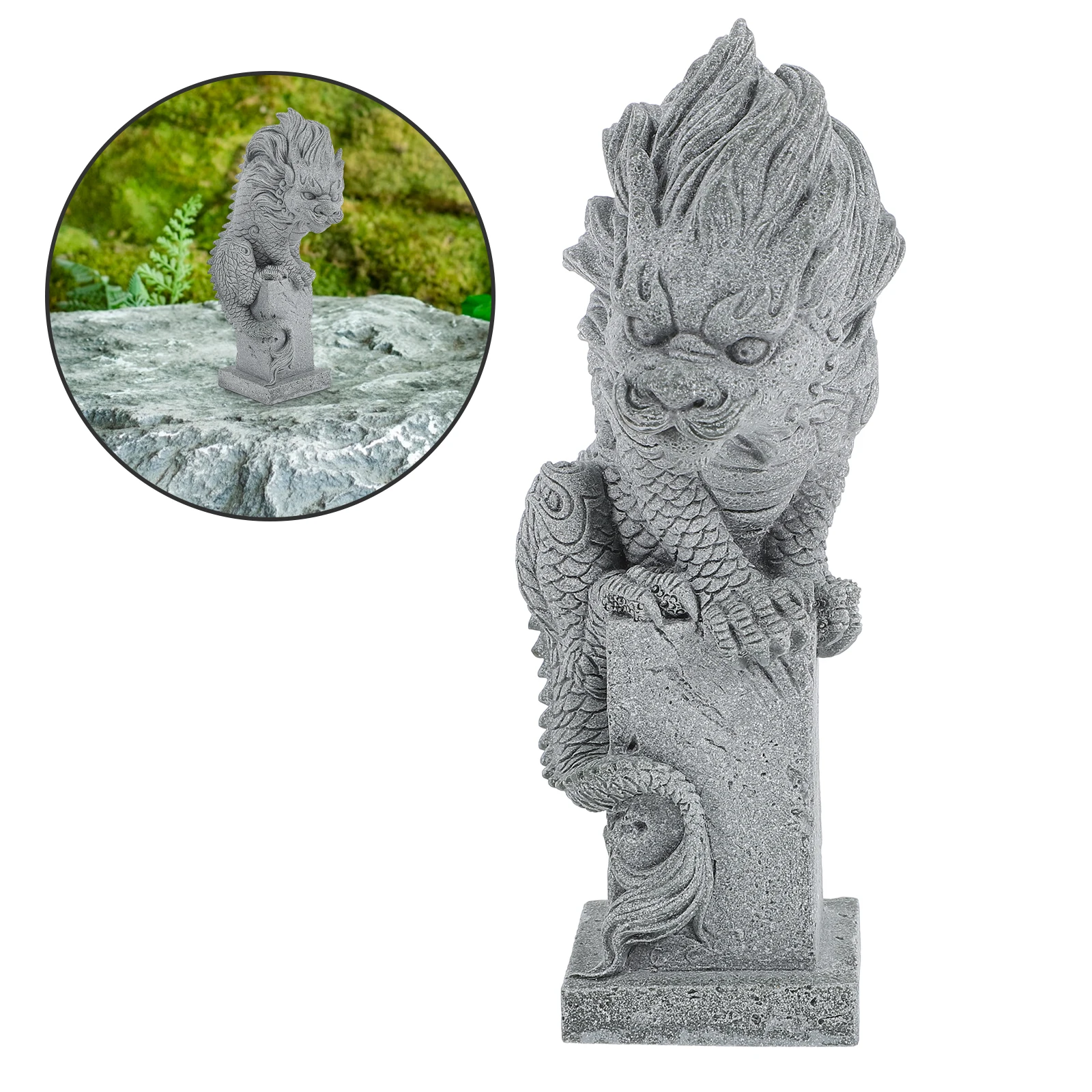 

Stone Chinese Mascot Statue Kylin Design Garden Fish Tank Decoration Durable Handcrafted Asian Home Decor Dragon Garden Statues