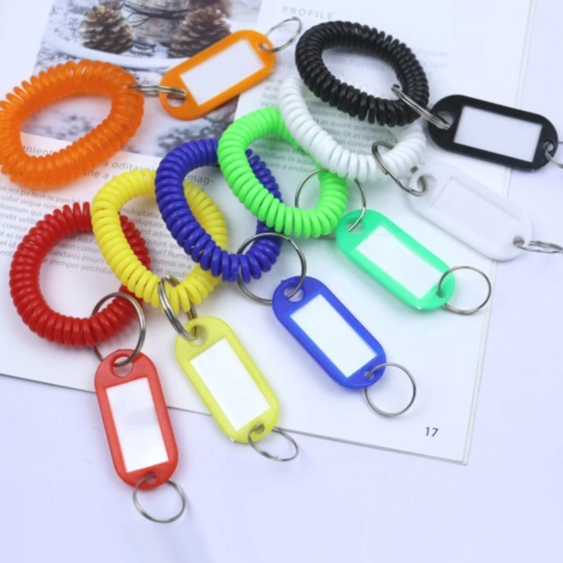 弾性リストジュエリー,ラベル付きコイルキーホルダー,オフィス,ジム,プール,多用途,24個